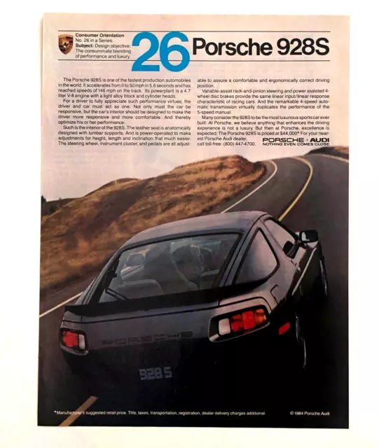 1984 Porsche 928S Advertisement Series #26 Sports Car Photo Vintage Print AD