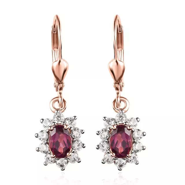 2.00 ctw Tanzanian Wine Garnet & Zircon Vermeil Rose Gold 925 Silver Earrings