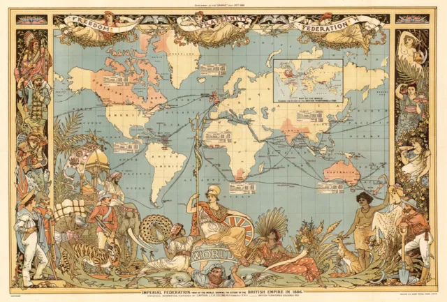 Vintage Old World Map British Empire 1800's CANVAS PRINT poster A3