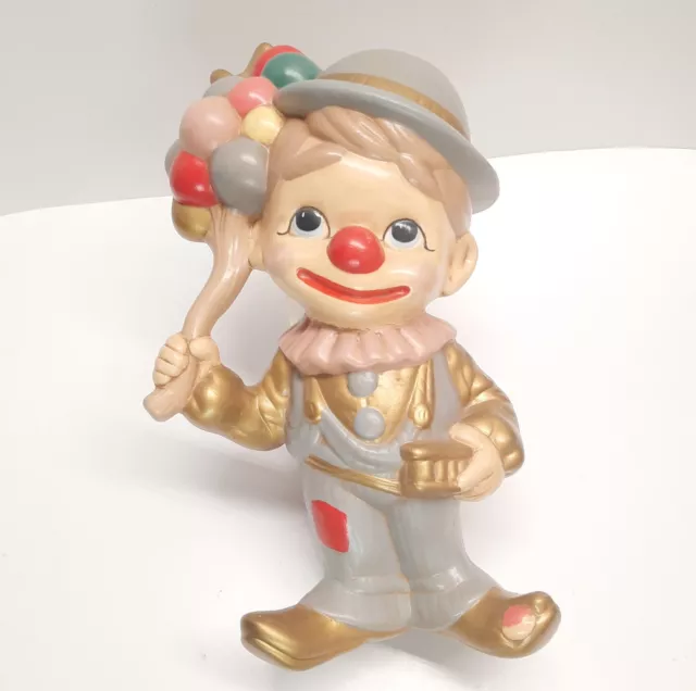 SMILEY Boy Hobo Circus Clown with Balloons Ceramic Figurine 11.5" Vtg 1990s