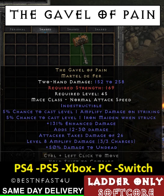 S3 LADDER THE GAVEL OF PAIN PCXBOXPS4PS5SWITCH Diablo 2 Res D2R