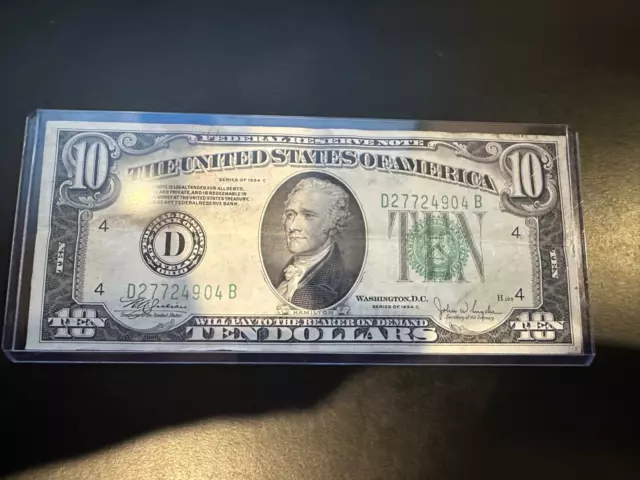 1934 Series C FRN, Green Seal, Cleveland, 10 Ten Dollar Note