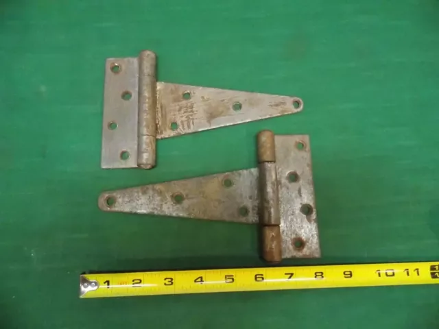 Pair of vtg 6" T strap hinges Farm gate barn shed. 7 3/4" overall. Rustic.