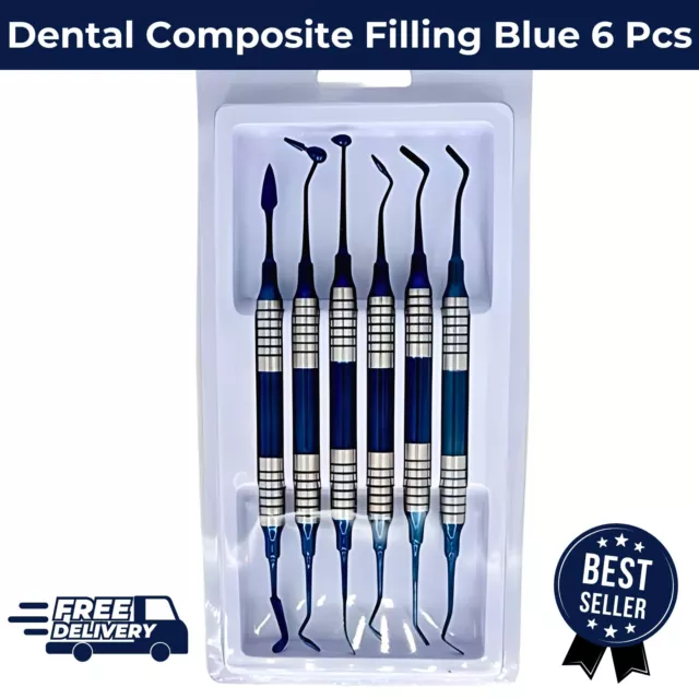 DENTAL COMPOSITE FILLING Restorative Instruments 6 Pcs Set Blue Titanium Coated