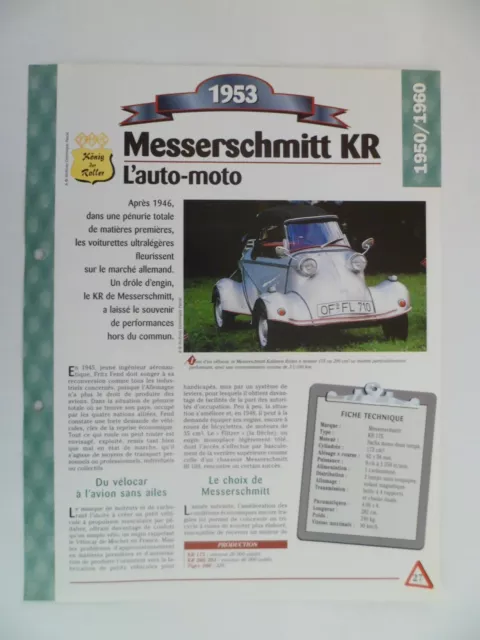 Carte Fiche Auto Messerschmitt Kr 1953 (27-28)