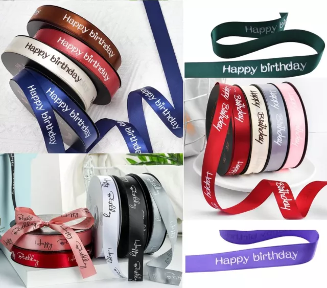 Satin Ribbon 20mm Printed "Happy Birthday " 2Y Bows Cake Gift Wrapping 1395