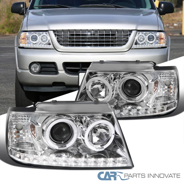 Fits 02-05 Ford Explorer LED Dual Halo Projector Headlights+LED Strip Left+Right