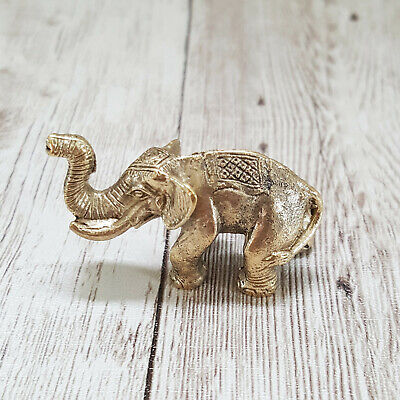 Thailand Lucky Elephant Statue Dress Trunk Up Feng Shui Animal Tiny Brass Gift