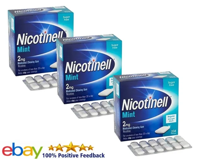 Nicotinell Menthe Médicamenteux Chewing Gum 204 Pièces 2mg X 3 Lot Expire