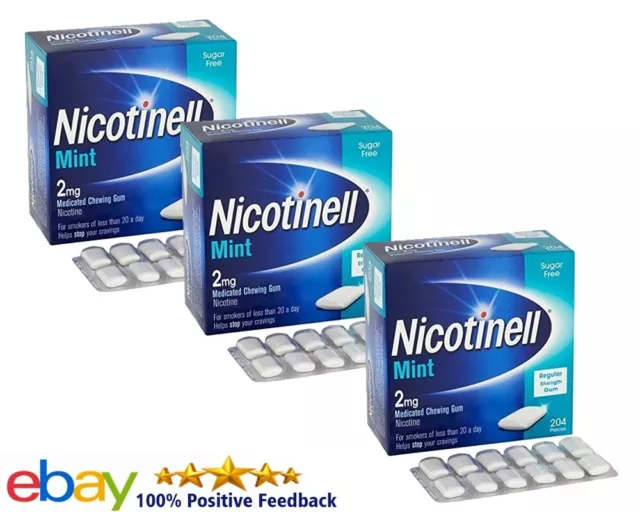 Nicotinell Mint Medicated Chewing Gum 204 Pieces 2mg x 3 Pack   Expiry 01/2025