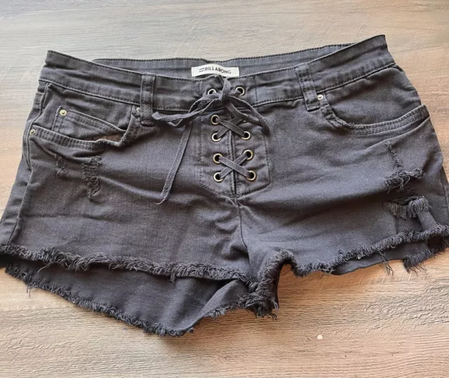 Billabong Black Denim Lace Up Shorts SZ 28