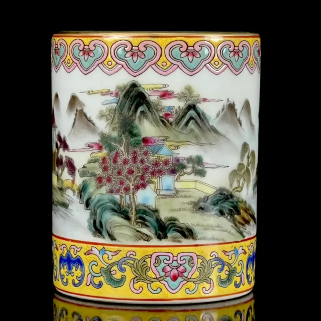 Chinese Enamel Porcelain HandPainted Exquisite Landscape Brush Pot 15064