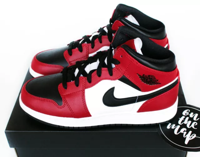 Nike air jordan 1 retro mid bred toe black noble red white hotsell