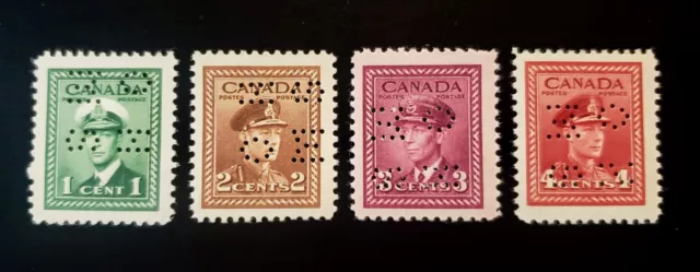Stamps Canada Mint: Perfins #09-249--09-252 Geo. Vl 1c-4c VF Mint light hinge