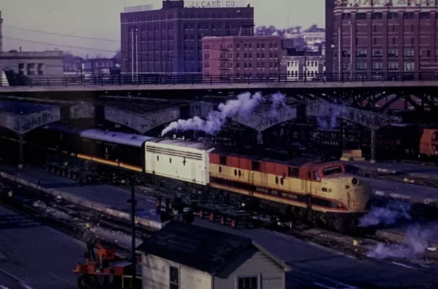 Vtg 35mm Slide Kansas City Southern Railroad Train Engine Passing Stewart Hall