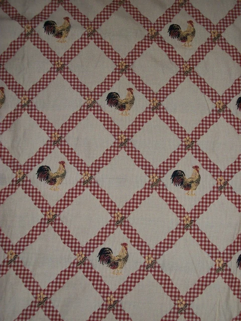 Vintage French Country~~Embroidered Rooster Fabric ~~ 30"x36"  Red Diamond