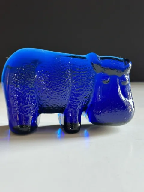 Viking Art Glass Cobalt Blue Hippopotamus Hippo Paperweight Figurine Labeled