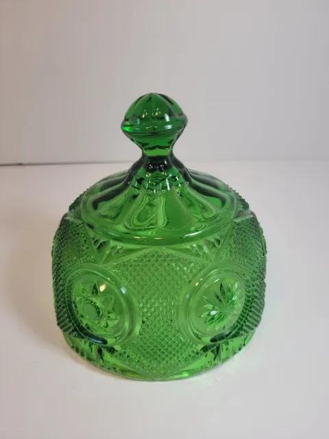EAPG Green Glass LID ONLY Butter Dish Sun and Stars