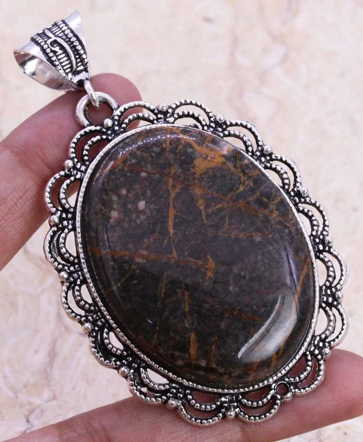 Stunning Picasso Jasper 925 Silver Plated Handmade Pendant of 2.8" Ethnic Gift
