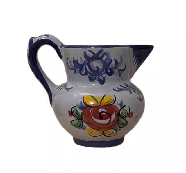 Vestal Alcobaco Portugal Pottery Blue Floral Creamer Pitcher #548 Vtg READ