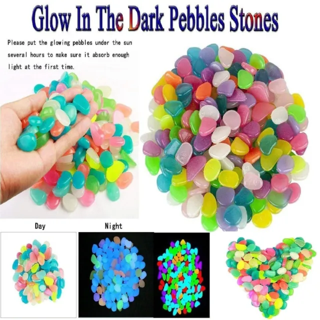 Glow in the Dark 100Pcs Pebbles Luminous Stones Garden Aquarium Fish Tank Decor