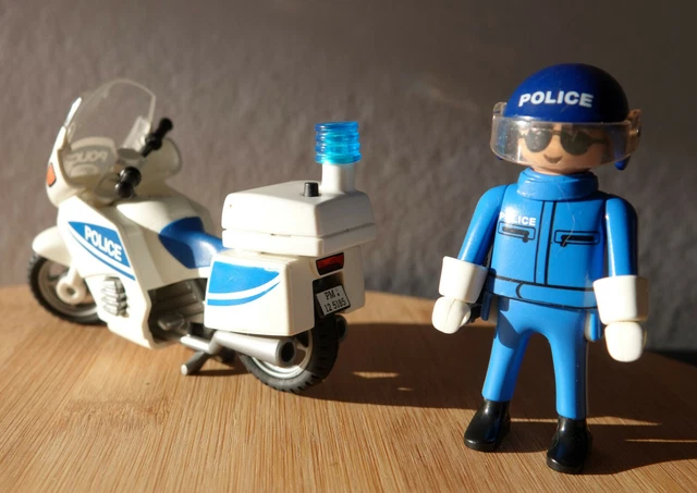 PLAYMOBIL MOTO DE Police + Motard Policier - Gyrophare Fonctionnel EUR