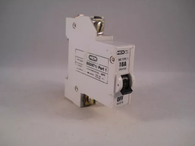 MEM MCB Type 1 16 Amp M6 Single Pole 16A Circuit Breaker Memera 21 161QB 161QEB