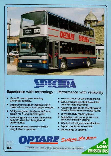 Bus Manufacturer Specification Sheet ~ Optare Spectra - Demo K170FYG - c.1992