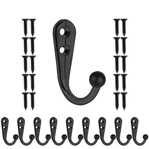 10 PCS Coat Hooks Wall Mounted Premium Black Heavy Duty Metal Wall