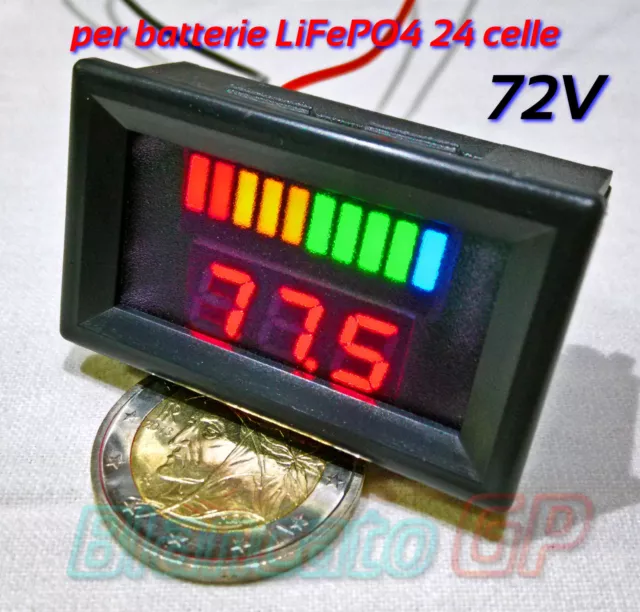 INDICATORE DI CARICA VOLTMETRO per batterie LiFePO4 72V LED bici elettrica litio
