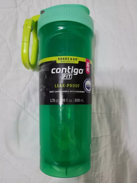 Contigo Fit Shake & Go 2.0 Plastic Antimicrobial Shaker Bottle, Salt White,  28 fl oz.