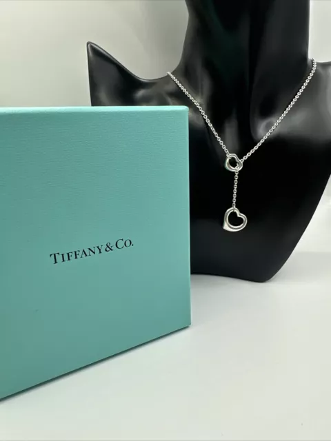 Tiffany & Co. Sterling Silver Elsa Peretti Open Heart Lariat Necklace 19"