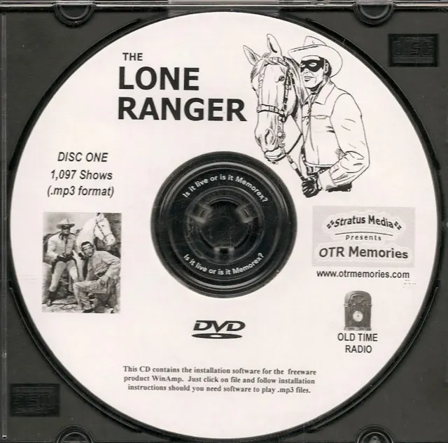 THE LONE RANGER - 1,097 Shows Old Time Radio In MP3 Format OTR On 2 DVDs