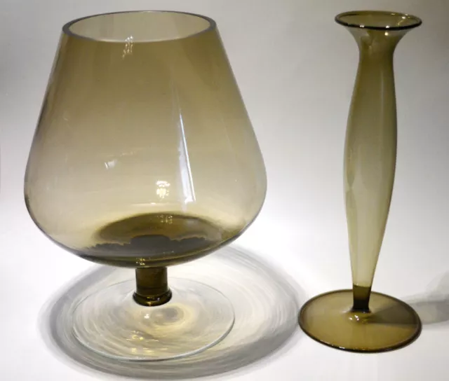 Großer Cognacschwenker, Blumenglas, Vase  GRAU - Glas, mundgeblasen 1970-er, DDR 2