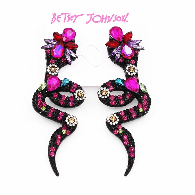 Betsey Johnson Crystal Rhinestone Flower Big Snake Ear Stud Animal Earrings Gift