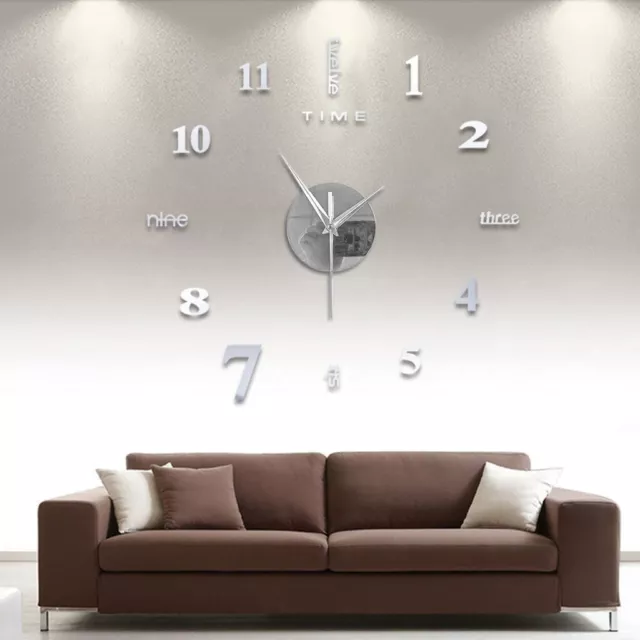 Frameless DIY Wall Mute Clock 3D Mirror Surface Sticker Home Office Wall Decor