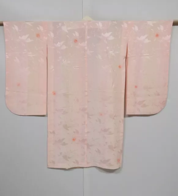 0709N06z440 Vintage Japanese Kimono Silk Girl's JUBAN Light pink Butterfly