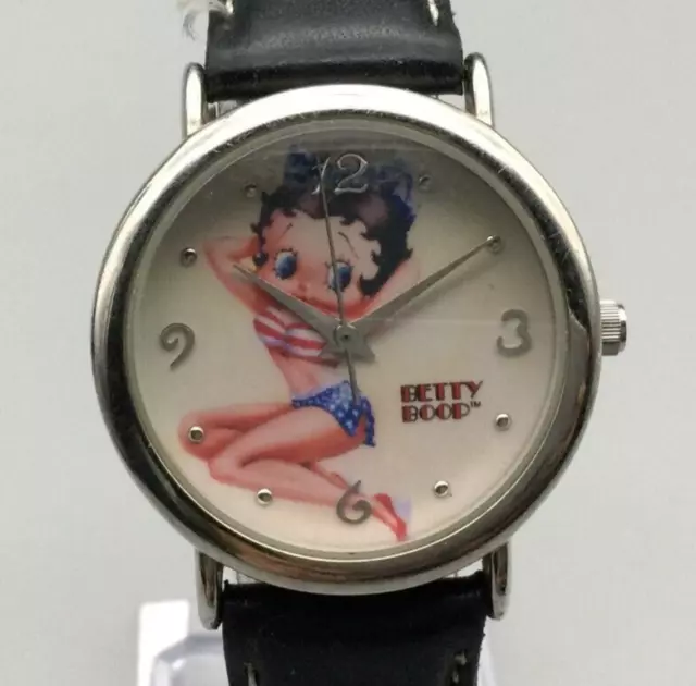 Vintage Betty Boop Watch Women Silver Tone Flag Stars Stripes New Battery