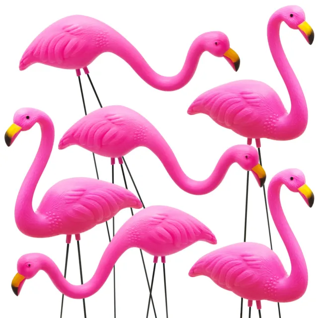 Set of 6 Small Pink Flamingo Yard Ornament Mini Plastic Flamingo Statue