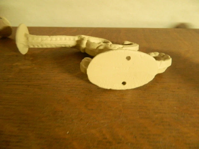 SET/2 "White" Ornate Victorian Style Coat Hat Hooks Cast Iron 7" Long w/3 hooks 3