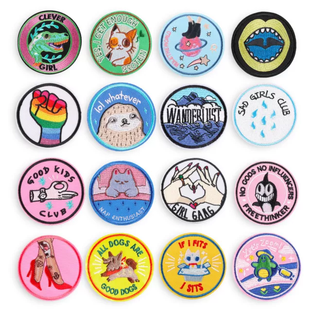 Cute Circle Round Embroidered Iron On Sew On Patch Badge Applique Craft Bag DIY