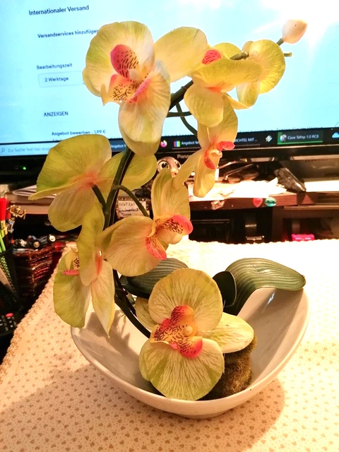 Orchideen Gesteck, Kunstblumen, Geschenkidee, Blumen Dekoration