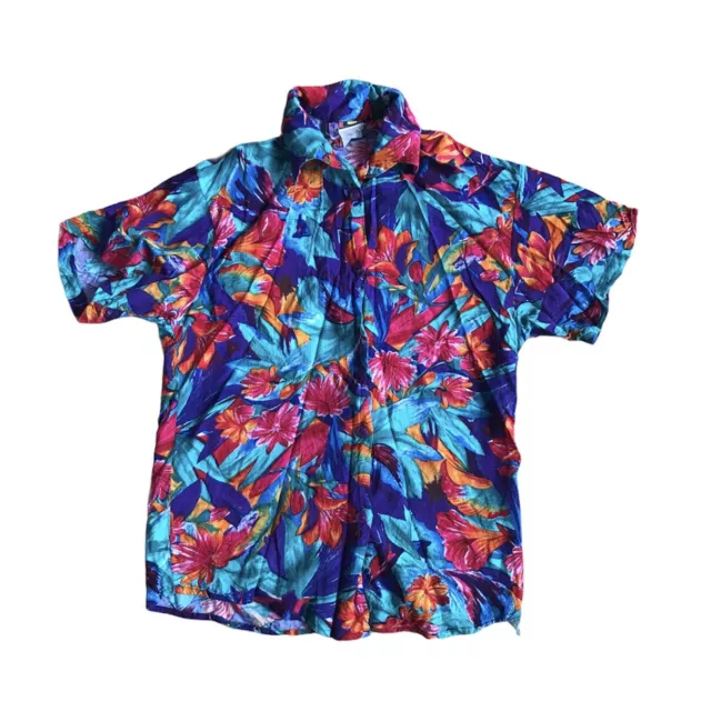 Vintage CLTO Express 80s/90s Floral Short Sleeve Button Down Blouse Top T-Shirt
