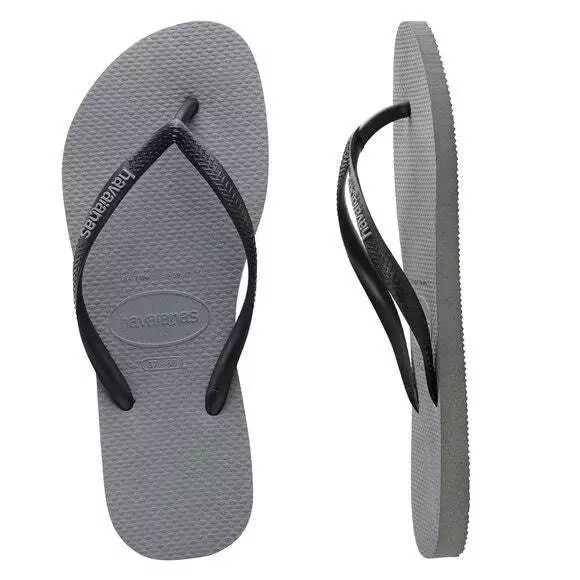 NEW Havaianas Havaianas SLIM RUBBER LOGO STEEL GREY/BLACK FEMALE