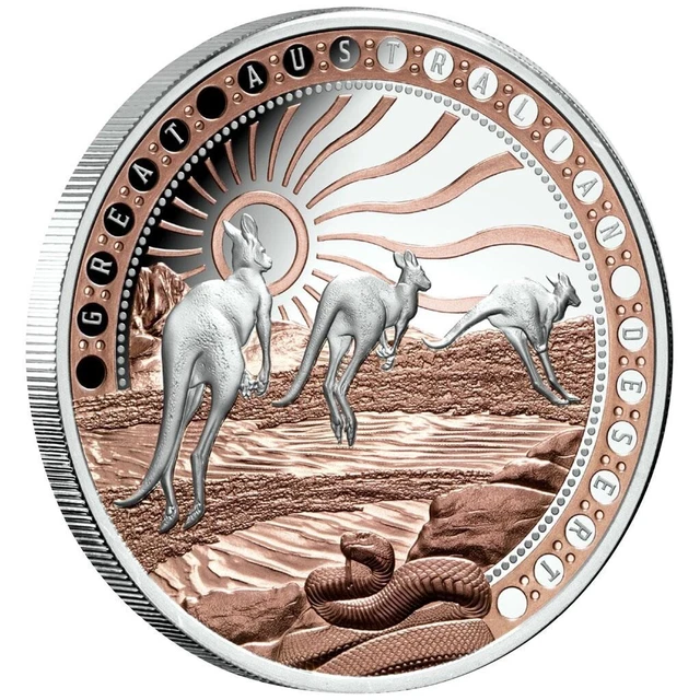 Silbermünze Great Australian Desert 2023 Niue - mit Roségold-Veredelung 1 Oz PP