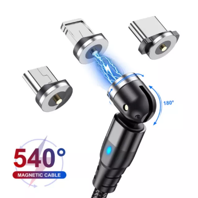 Cable Tressé Micro USB Type-C iPhone Rotation Magnet Aimant Chargeur Charger