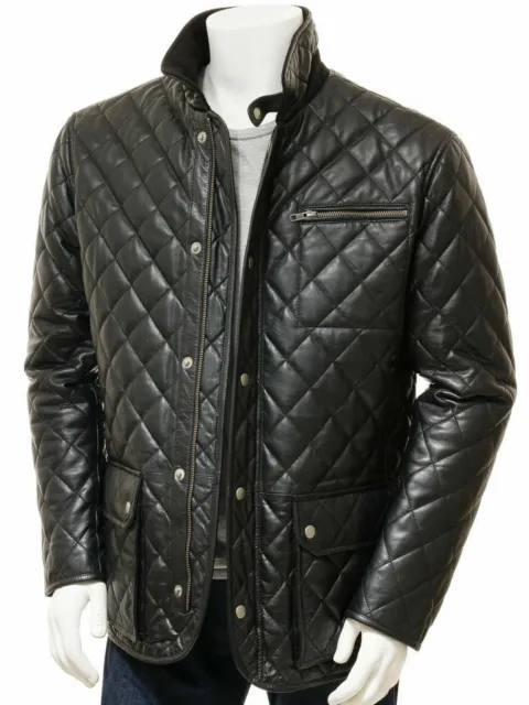 Mens Real Lambskin Black Leather Jacket Stylish Handmade Quilted Slim Fit Jacket