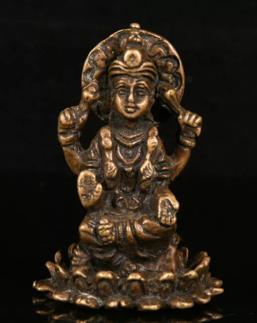 Old Tibet Bronze Buddhism Seat 4 Arms Kwan-yin Guanyin Quanyin Goddess Statue