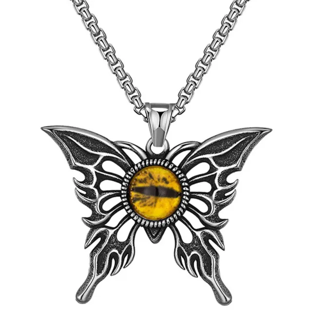 Men's Stainless Steel Evil Eye Butterfly Pendant Necklace