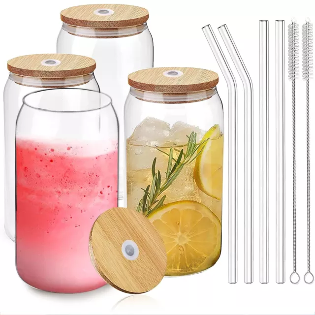 Trinkgläser mit Deckel und Strohhalm Smoothie Gläser 4er Limogläser Glasbecher